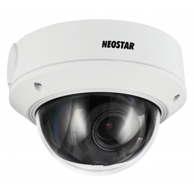 NEOSTAR 4.0MP Infrarot IP Dome-Kamera, 2.8-12mm Motorzoom, 2688x1520p, Nachtsicht 30m, WDR 120dB, H.264+, PoE/12V DC, IK10, IP67 NEOSTAR 4.0MP Infrarot IP Dome-Kamera, 2.8-12mm Motorzoom, 2688x1520p, Nachtsicht 30m, WDR 120dB, H.264+, PoE/12V DC, IK10, IP67