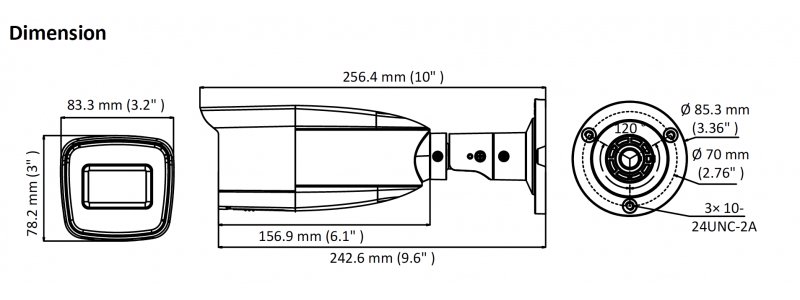 HiLook 2.0MP EXIR TVI Außenkamera, 2.7-13mm Motorzoom, Nachtsicht 70m, WDR 120dB, Smart-IR, Multiformat, 12V DC, IP66