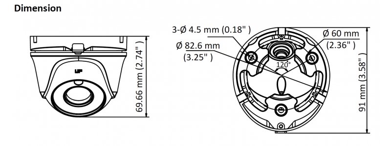 HiLook 4.0MP EXIR TVI Mini Dome-Kamera, 2.8mm Objektiv, Nachtsicht 20m, 12V DC, IP66