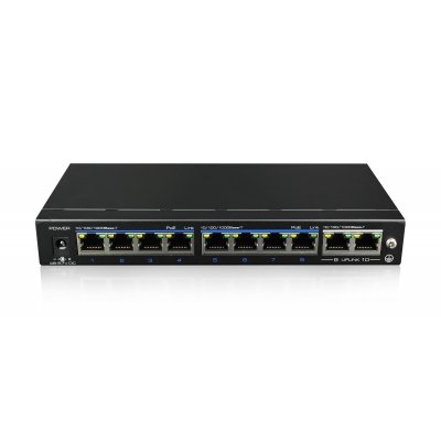 8x PoE Netzwerk Gigabit Switch, 2x Gigabit Uplink-Ports, 120W, 20Gbps Kapazität, CCTV-Modus, Metallgehäuse 8x PoE Netzwerk Gigabit Switch, 2x Gigabit Uplink-Ports, 120W, 20Gbps Kapazität, CCTV-Modus, Metallgehäuse