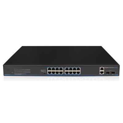 16x PoE+ Gigabit Switch, 4x Gigabit Uplink-Ports (RJ45 + SFP), 170W, 20Gbps Kapazität, CCTV-Modus