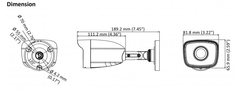 HiLook 4.0MP EXIR TVI Außenkamera, 2.8mm, Nachtsicht 20m, EXIR 2.0, D-WDR, 4-in-1 Video, 12V DC, IP66