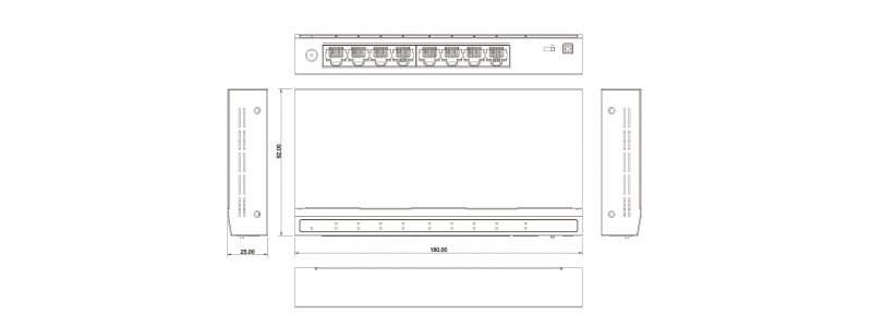 8x Port Netzwerk Gigabit Switch, 16Gbps Kapazität, Unmanaged, CCTV-Modus, geschirmte RJ-45 Ports, Lüfterloses Metallgehäuse