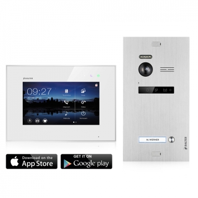 BALTER EVO 2-Draht BUS WIFI-System, Silver Türstation für 1 Teilnehmer + 7" Monitor, EVO App, Touchscreen + Hauptstromverteiler BALTER EVO 2-Draht BUS WIFI-System, Silver Türstation für 1 Teilnehmer + 7" Monitor, EVO App, Touchscreen + Hauptstromverteiler