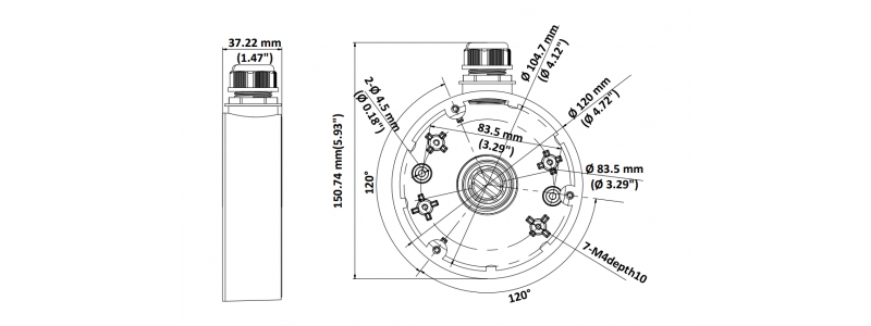 NEOSTAR Junction Box / Anschlussdose für mini Dome-Kameras wie z.B. NTI-D8007IR-PE, Aluminium
