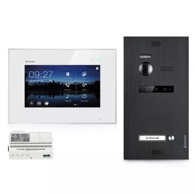 BALTER EVO 2-Draht BUS Komplettsystem, Black Türstation für 1 Teilnehmer + 7" Monitor, Touchscreen + Hauptstromverteiler BALTER EVO 2-Draht BUS Komplettsystem, Black Türstation für 1 Teilnehmer + 7" Monitor, Touchscreen + Hauptstromverteiler
