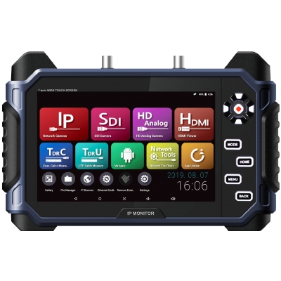 SeeEyes 7" Touchscreen-Testmonitor, 4K UHD, IP H.265 / H.264 + HD-SDI, EX-SDI, Analog HD, CVI, TVI, Analog, RS-485, Audio, HDMI