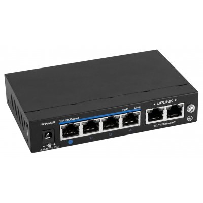 4x PoE Netzwerk Switch, 2x Uplink-Ports, 60W, CCTV-Modus, Metallgehäuse 4x PoE Netzwerk Switch, 2x Uplink-Ports, 60W, CCTV-Modus, Metallgehäuse