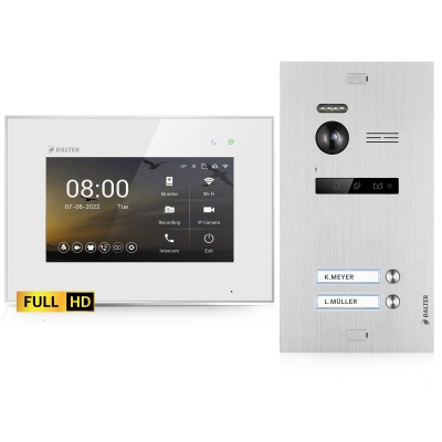 BALTER EVO 2-Draht BUS Komplettsystem, Silver Türstation für 2 Teilnehmer + 2x 7" Monitor, Touchscreen + Hauptstromverteiler BALTER EVO 2-Draht BUS Komplettsystem, Silver Türstation für 2 Teilnehmer + 2x 7" Monitor, Touchscreen + Hauptstromverteiler
