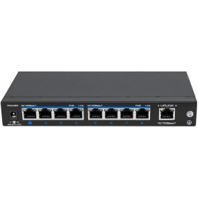 8x PoE Netzwerk Switch, 1x Uplink-Ports, 120W, CCTV-Modus, Metallgehäuse 8x PoE Netzwerk Switch, 1x Uplink-Ports, 120W, CCTV-Modus, Metallgehäuse
