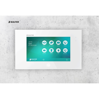 BALTER JUNO 7 " Videostation, Touchscreen Bildschirm, 2-Draht BUS Technologie, Plexiglas, Interkom, microSD-Slot, Weiß BALTER JUNO 7 " Videostation, Touchscreen Bildschirm, 2-Draht BUS Technologie, Plexiglas, Interkom, microSD-Slot, Weiß